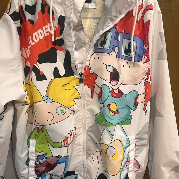 Members Only x Nickelodeon Men’s Large Cartoon Graphic Zip Up Windbreaker - Picture 2 of 7